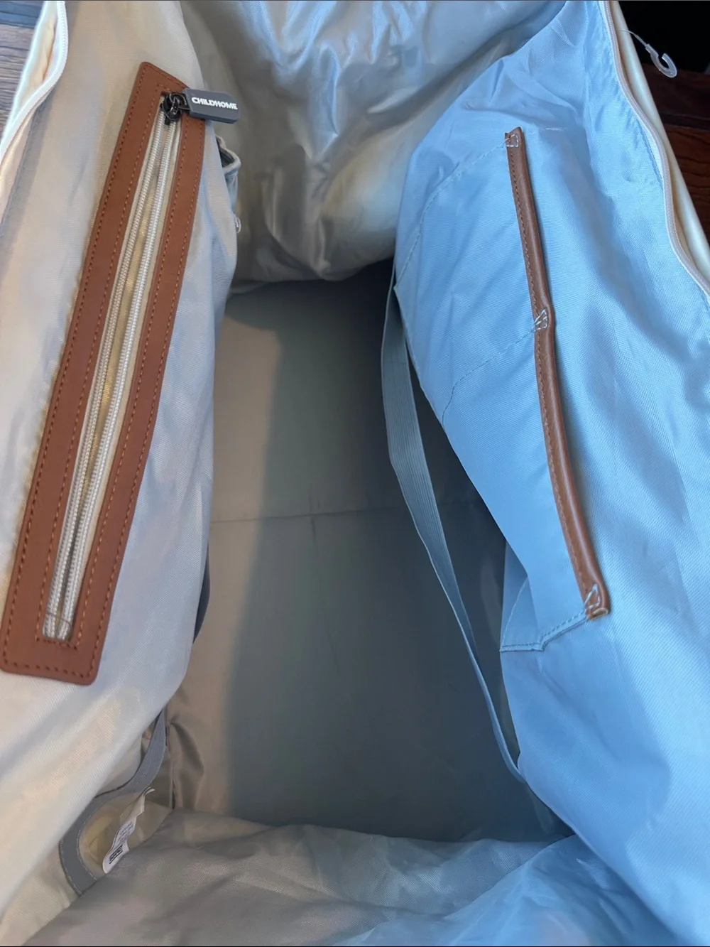 Cream Mommy Bag Tote with Brown Handles